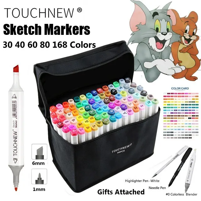 Preise TOUCHNEW 30 40 60 80 168 Farbe Art Marker Pen Künstler Dual Kopf Marker Skizze Set Aquarell Pinsel Stift Liner für Zeichnung