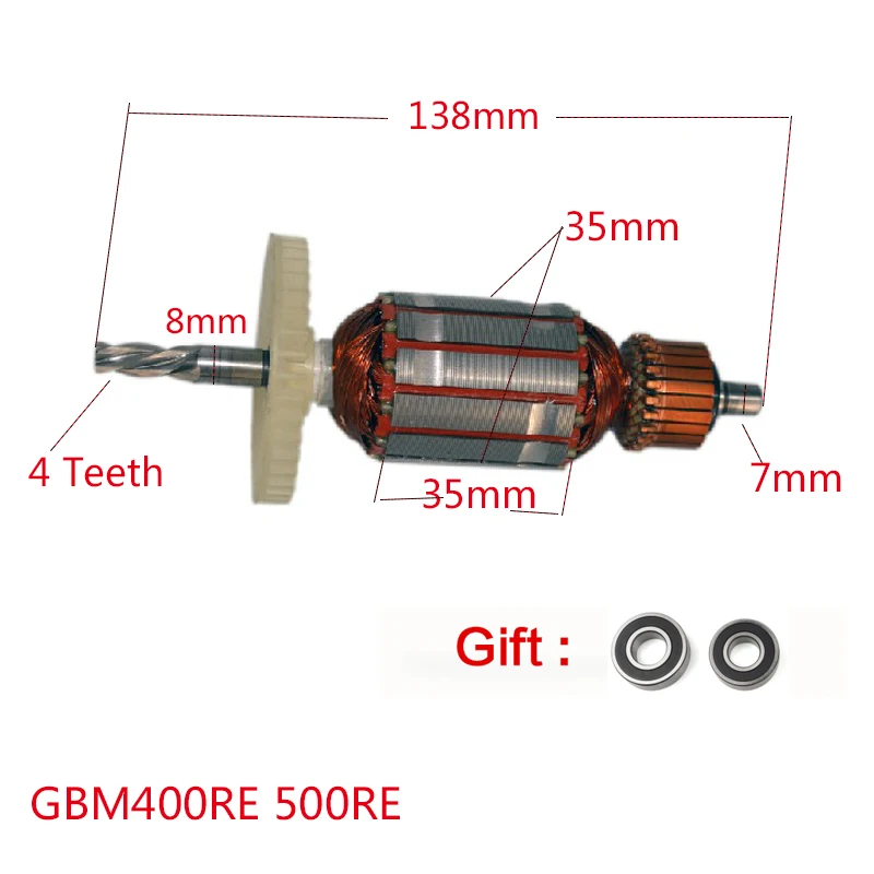 4 Teeth AC220-240V Drive Shaft Electric Hammer Armature Rotor for Bosch  GBM400RE GBM500RE 400RE 500RE