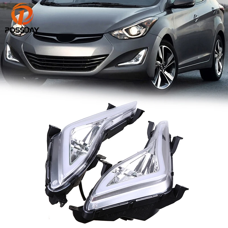 

POSSBAY 12V Auto Car Daytime Running Lights LED Daylight DRL Fog Lamp Cover for Hyundai Elantra Sedan (MD) 2014-2016 Facelift