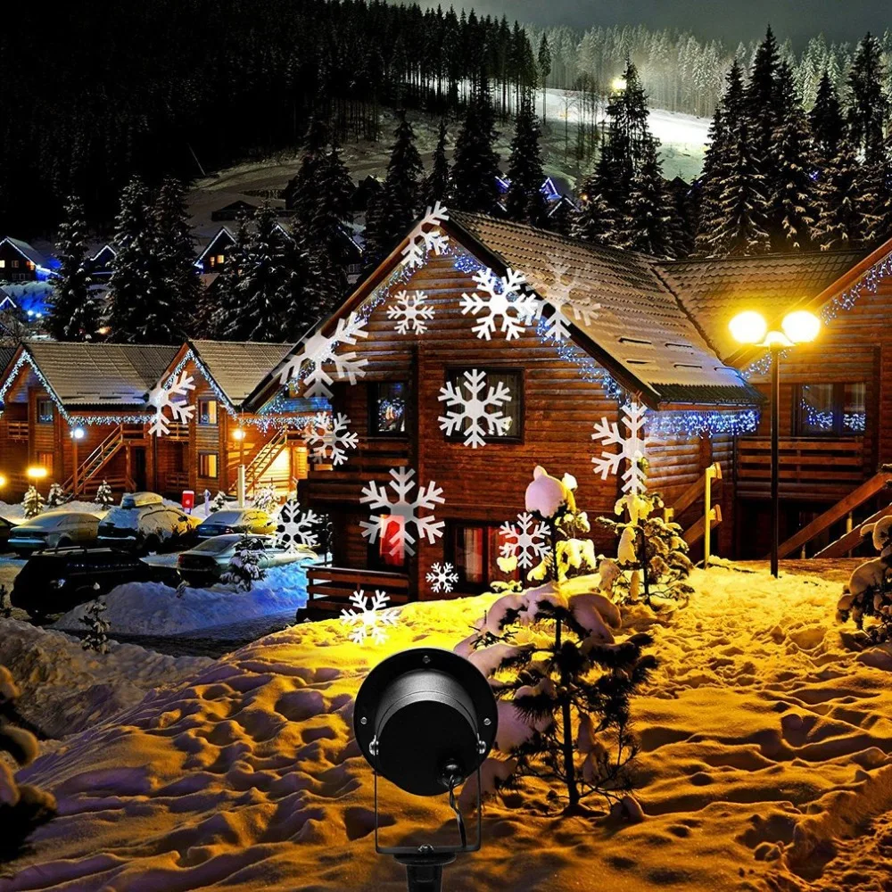 

Projection LED Lights Christmas Projection Lamp Aluminum Shell LED Landscape Projector Snowflake Pattern Landscape US EU UK Plug