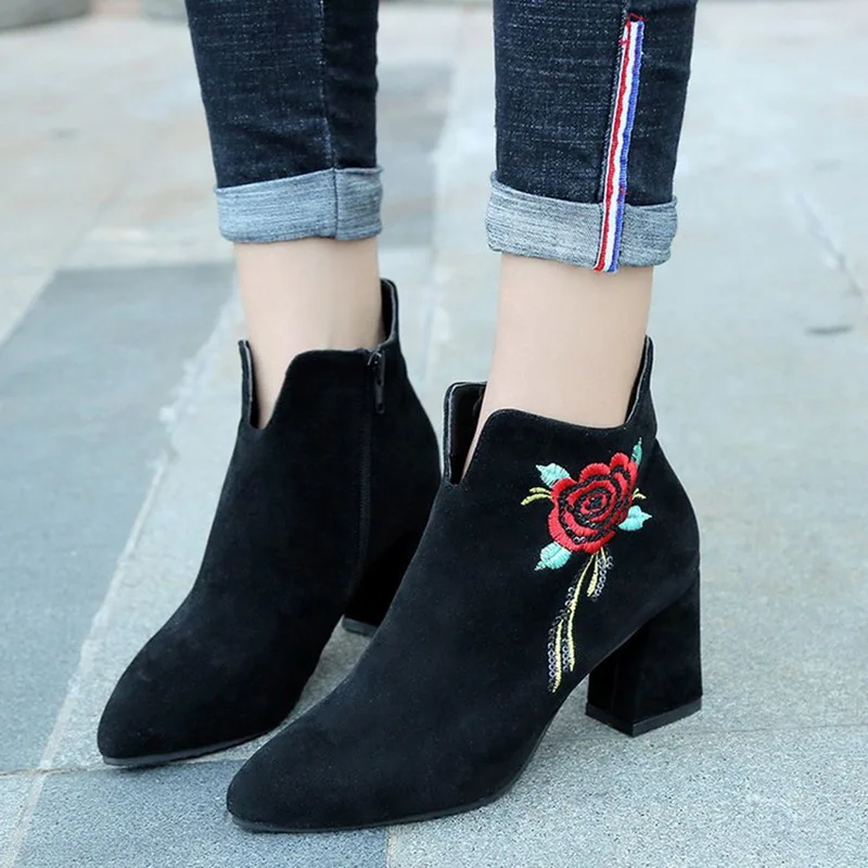 

Vertvie Streetwear New Ankle Boots Woman Pointed Fashion Women's Shoes Short Boots Thick With Women Boot 2018 Autumn And Winter
