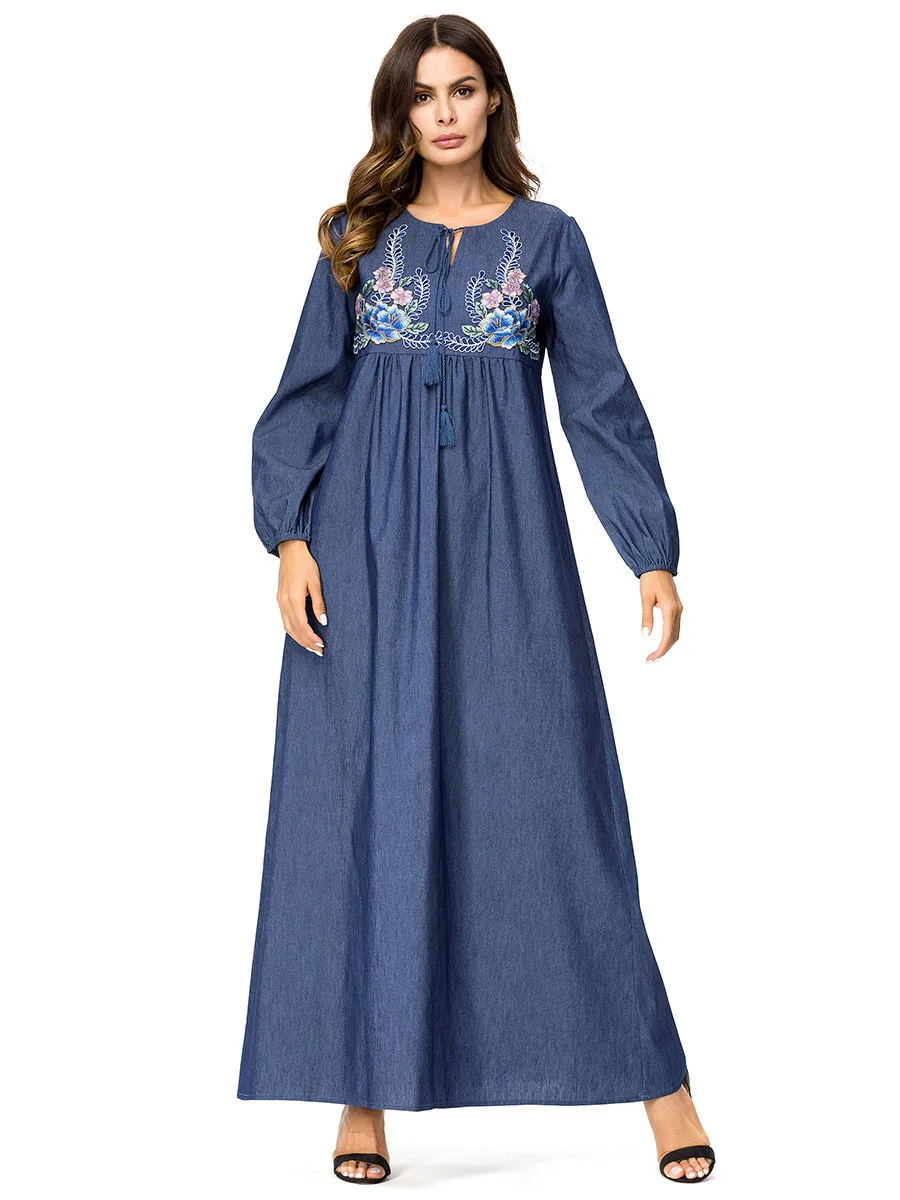 long sleeve denim maxi dress