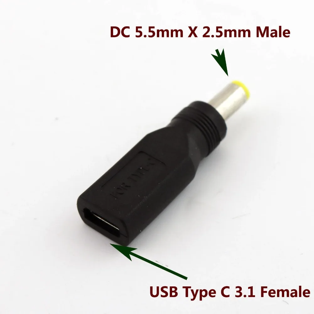 

10x USB 3.1 Type C Female Jack to DC 5.5mm x 2.5mm Male Plug Power Charge Adapter Connector Straight