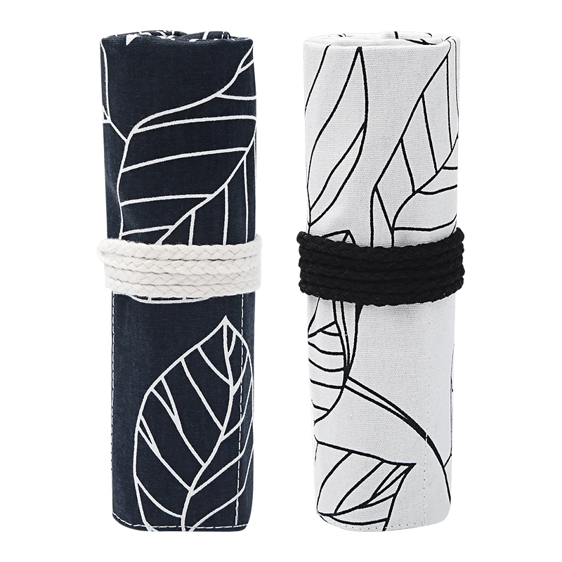 Творческий листьев хлопчатобумажная ткань Цветной пенал мешок большой Ёмкость 36 отверстиями черный, Белый Цвет Рисунок Pen Brush ролика Чехол