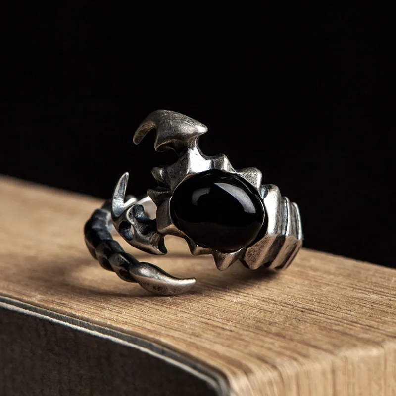 

Retro Punk Gothic 925 Sterling Silver Crystal Scorpion Rings Prevent Allergy Opening Rings Adjustable Man Women Fashion Jewelry