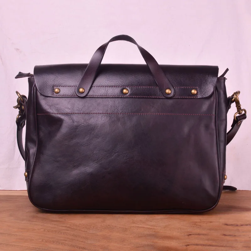 EUMOAN Head layer planted tanning cowhide vintage men's postman bag, hand-held briefcase, men's leather shoulder slant bag