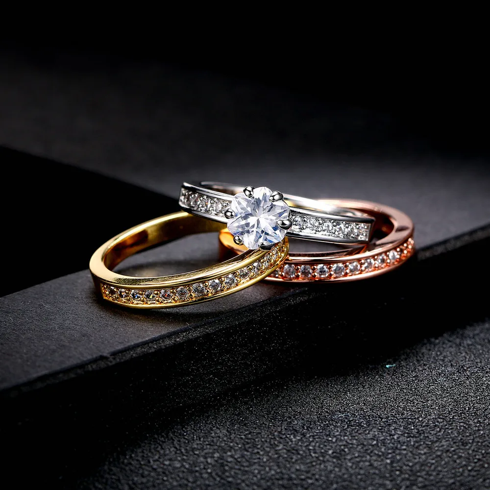 Набор женских колец с двумя яркими 3 круглыми кристаллами, розовое, золотистый/серебристый, с цветочной огранкой, свадебные ювелирные изделия, кольца для женщин Femal DFR107