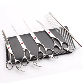 Preise 20 Sets C3003 7 ''440C Gold Angepasst Logo Anzug Stahl Kamm + Schneiden + VerdĂŒnnung + Up & Down Gebogene Schere Professionelle Haustiere Haar Scheren