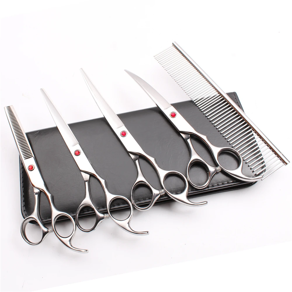 

20Sets C3003 7'' 440C Gold Customized Logo Suit Steel Comb+Cutting+Thinning+Up&Down Curved Shears Professional Pets Hair Shears