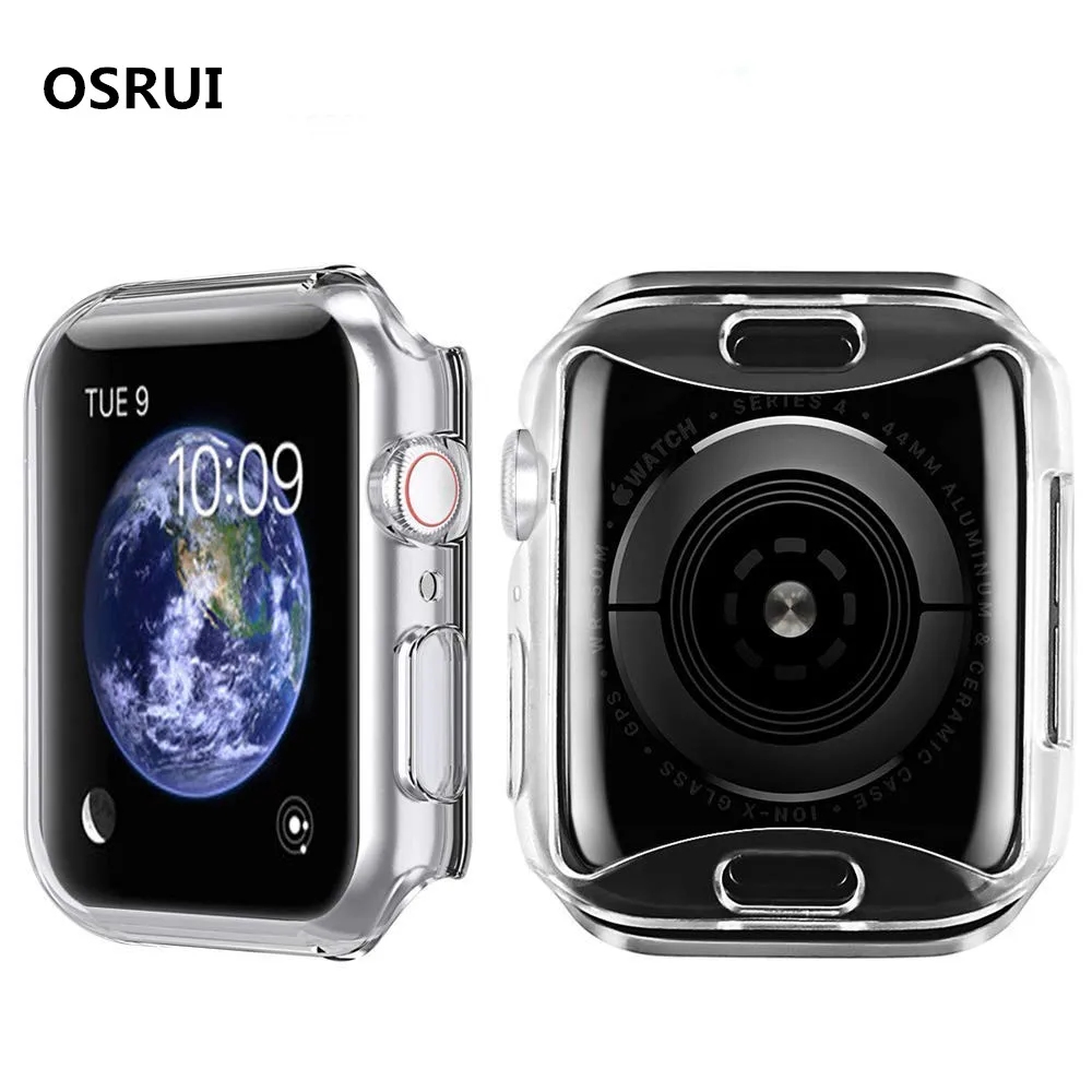 OSRUI Soft Ultra-thin Case cover For Apple Watch 4 44mm 40mm screen protector iwatch 3 2 band frame silicone Anti-shock shell | Наручные