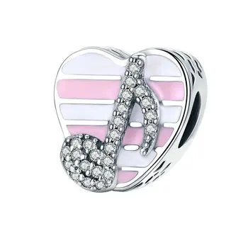

High Quality 100% 925 Sterling Silver Music Note Heart Beads Fit Pandora Charm Bracelet Clear CZ Jewelry Gift SCC451