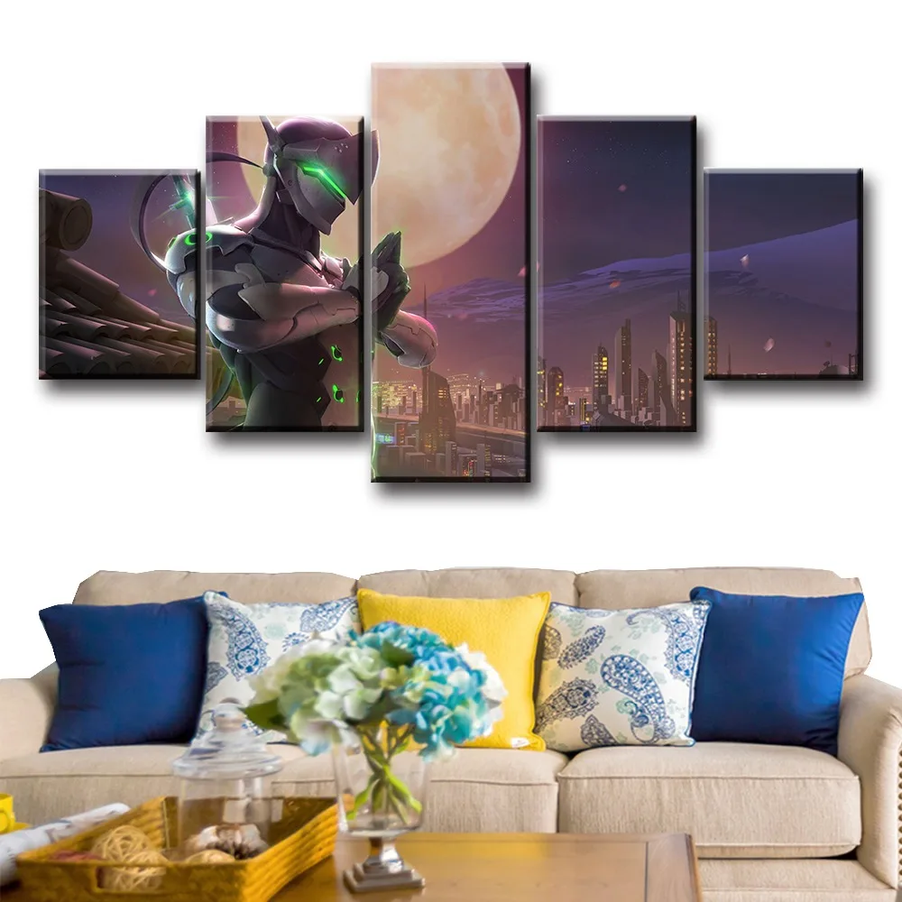 5 Piece Genji Video Game Scene Poster And Prints Wall Art Modern Decorative Pictures Canvas Paintings Home Decor quadro cuadros