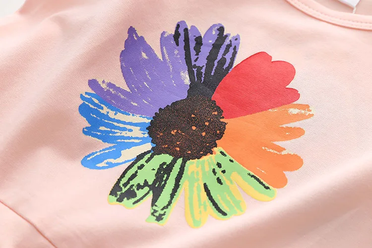 2018 Summer 2-10 Years Children Birthday Oil Painting Cartoon Big Flowe Print Princess Waist Drawstring Kids Girl Flower Dress (15)