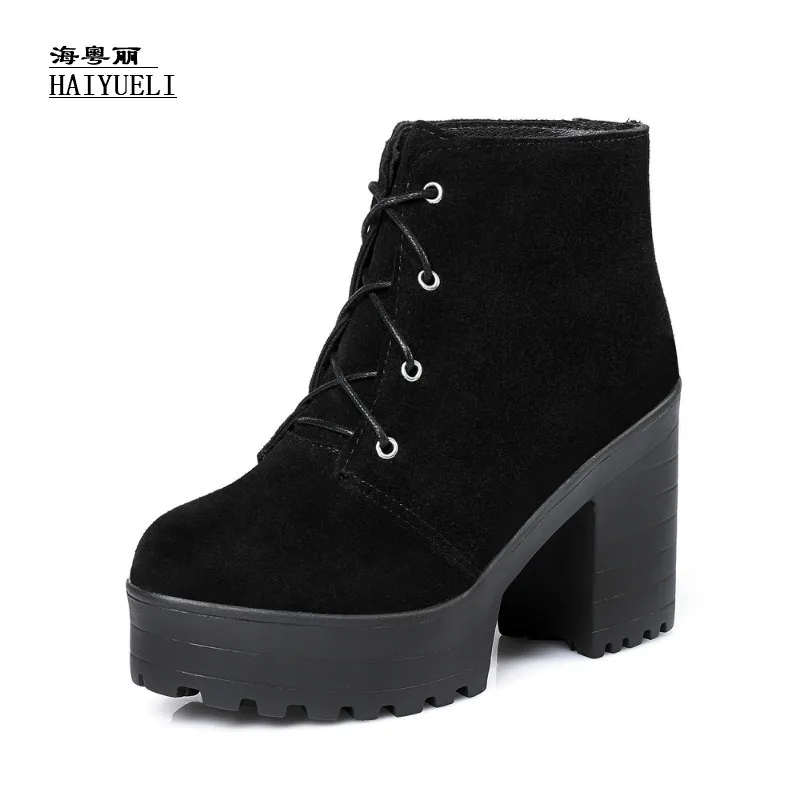 

Autumn winter boots Fashion sexy lace-up Martin boots Thick heel High heels shoes Ankle boots