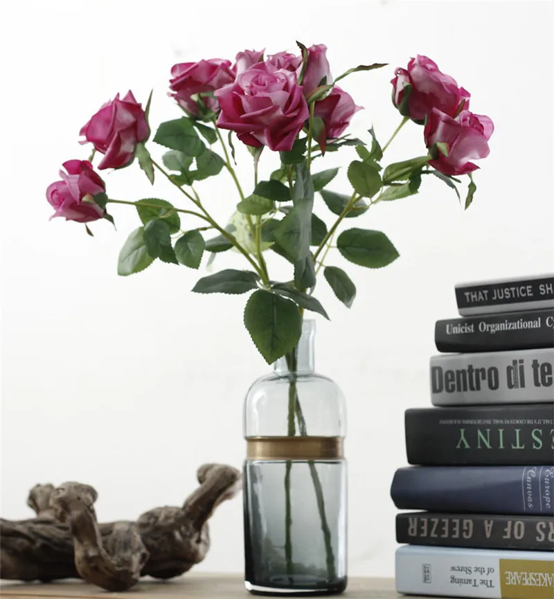 Flone 5 Heads Real Touch Rose Flower Branch Artificial Rose Flower Bouquet Fake Flower Wedding Home Office Party Decor Art (2)