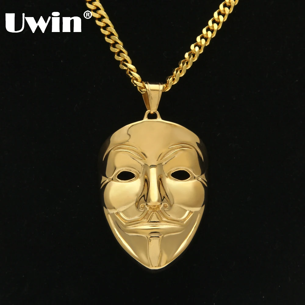 

Uwin Drop Shipping Vintage Mask Clown Killer Pendant Stainless Steel Gold Color With free 70cm Cuban Chain Hip hop Necklace