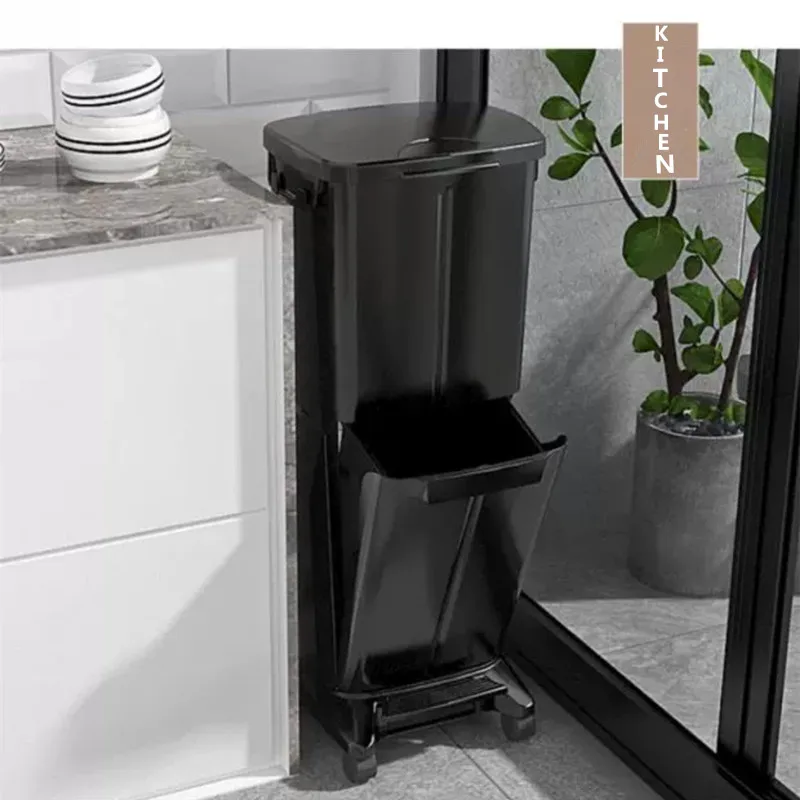 Classification Trash Can Double-layer Ashcan Dry And Wet Separation Garbage Bin Foot Step With Lid Pedal Ashbin Kitchen Home