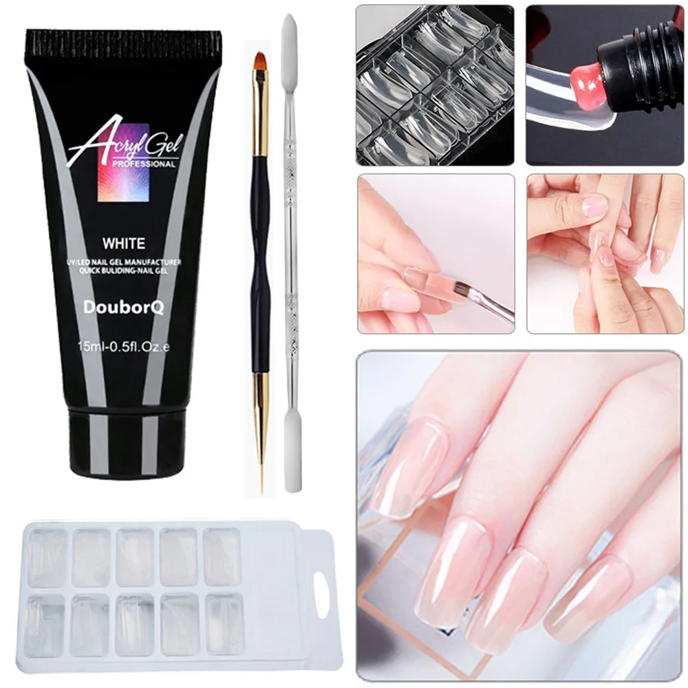 

Nail Set Poly Gel DIY 100PCS False Nails Double-end Nail Brush Pusher Dead Skin Set Long-lasting Water-tight