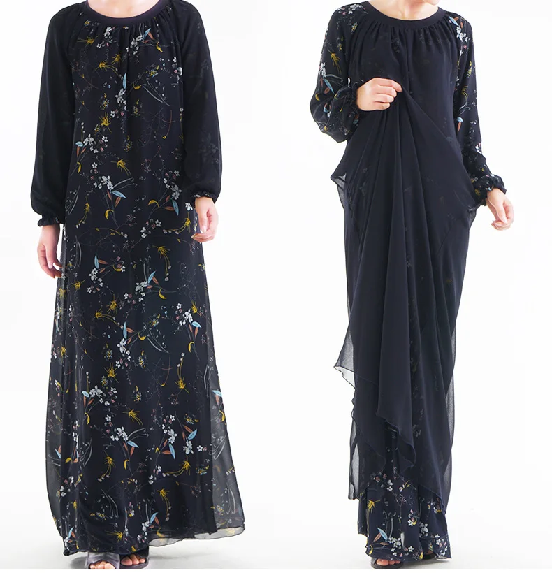 2019 Рамадан Двусторонняя мусульманская Абая Женская Макси длинное платье халат с печатным рисунком Арабский исламский костюмы полной длины