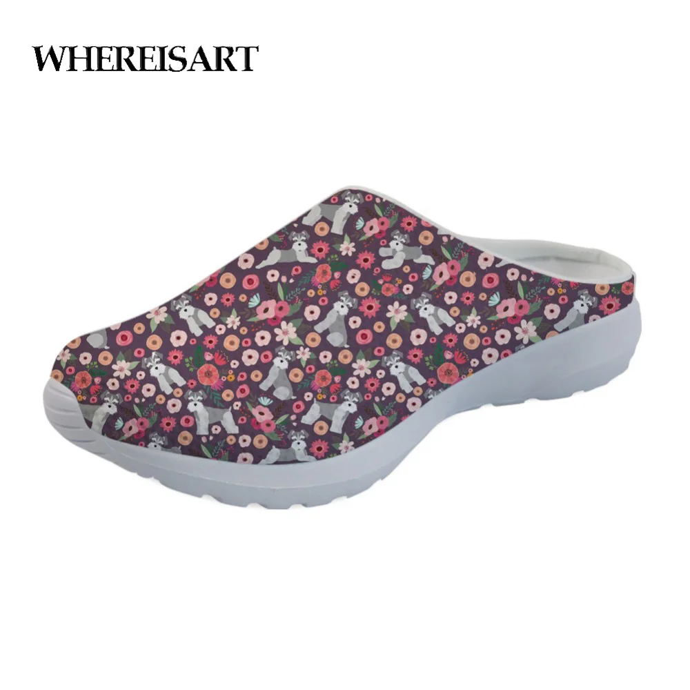 

WHEREISART Schnauzer Print Women Outside Slippers Anti slip Indoor Sandals Cute Dog Home Shoe Rubber Bottom Winter Warm