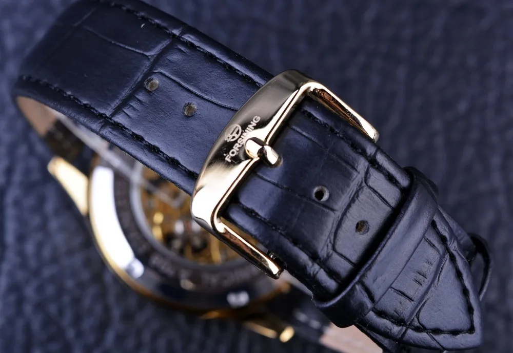 Forsining 2 маленький циферблат украшения роскошные золотые часы для мужчин механический кожаный ремешок мужской топ бренд часы мужские
