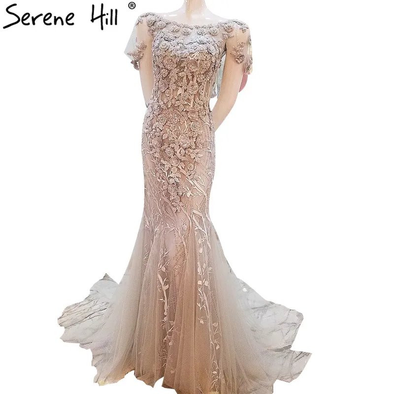 

Robe De Soiree Sequined Beading Tulle Evening Dress Advanced Gray Mermaid Evening Gowns 2019 Real Picture shx001