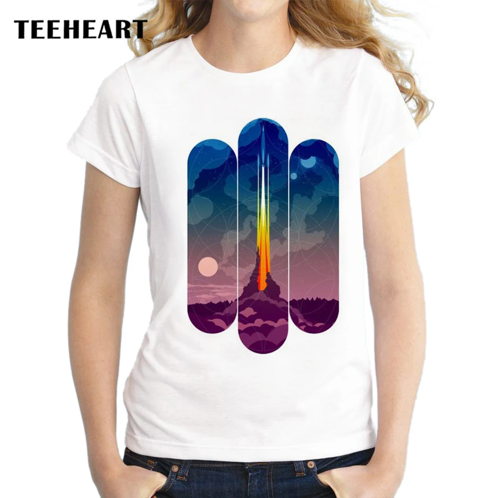 TEEHEART 2017 Ретро космическая футболка захватчик для женщин с коротким рукавом