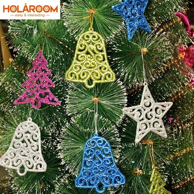 6 Pcs Xmas Tree Ornaments Star Bell Shape Pendant Ornament 6 Pcs Xmas Tree Ornaments Star Bell Shape Pendant Ornament Sparkling For Home Wedding