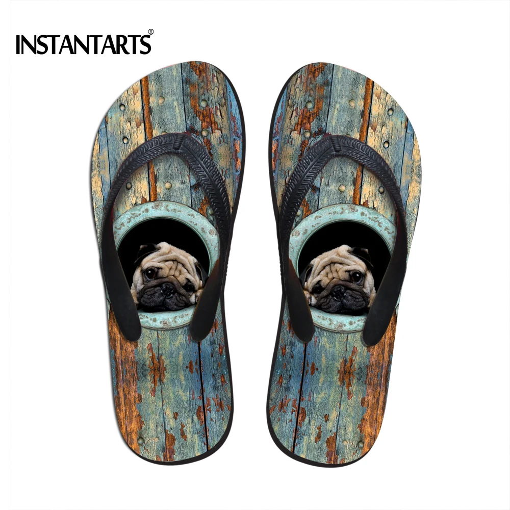 INSTANTARTS Funny Animal Cute Cat Dog Printing Flip Flops Women Summer