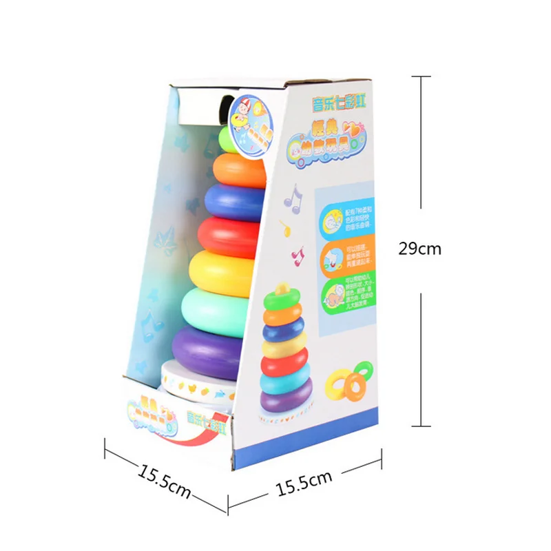 

Children Toy Stack Up Rainbow Tower Rings Music Tumbler Baby Kids Stacking Intelligent Development Educational Toys M09