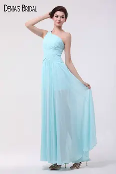 

2017 Simple Elegant Green Formal Wedding Day One-shoulder Neckline Green Chiffon Long Bridesmaid Dresses Free Shipping