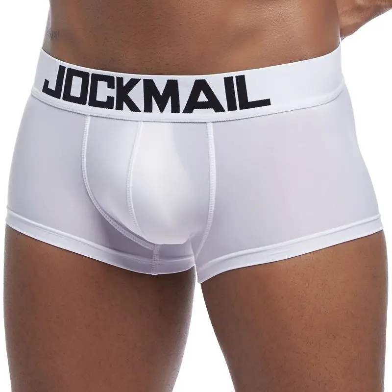 JOCKMAIL, дышащие, крутые трусы-боксеры из льда, шелковое Мужское нижнее белье, сексуальное, cueca, боксеры, U выпуклый, с мешочком для пениса, мужское нижнее белье, боксеры, calzoncillos - Цвет: Ice silk White