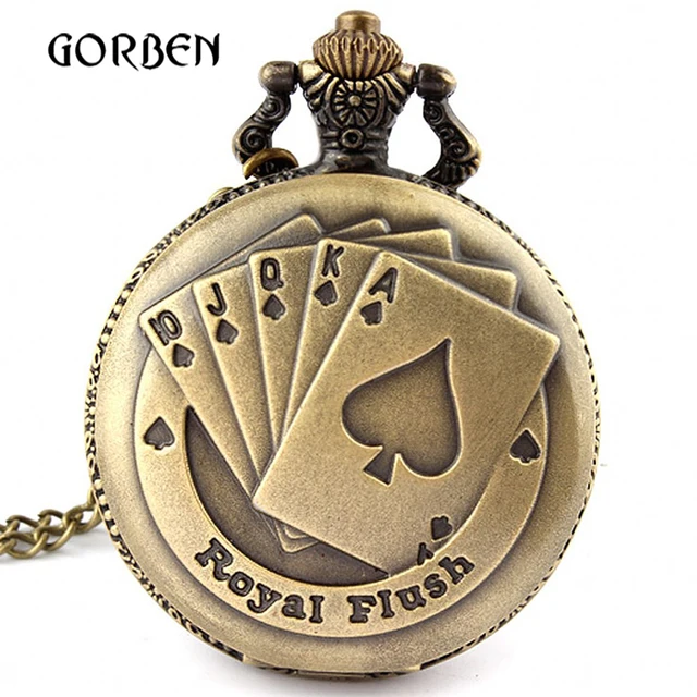 Antique Bronze Royal Flush Poker Pocket Watch Women Necklace Chain Rtero quartz Antique Bronze Royal Flush Poker Pocket Watch Women Necklace Chain Rtero quartz