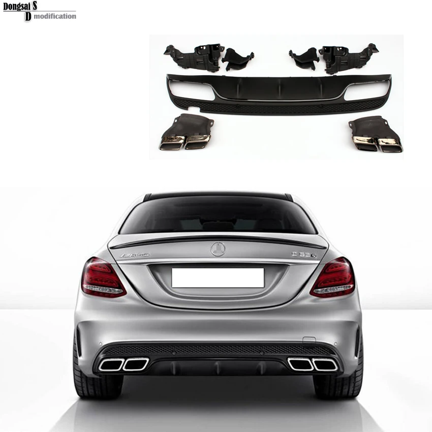 

2015 2016 c63 W205 ABS rear diffuser with exhaust tips for Mercedes benz c class W205 package C200 C220 C250 C300 C350