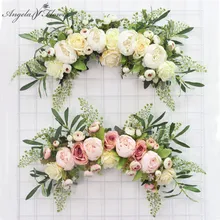 Couronne de roses et pivoines artificielles pour seuil de porte, décoration murale suspendue, pour un salon, comme une guirlande de Noël, pour un cadeau