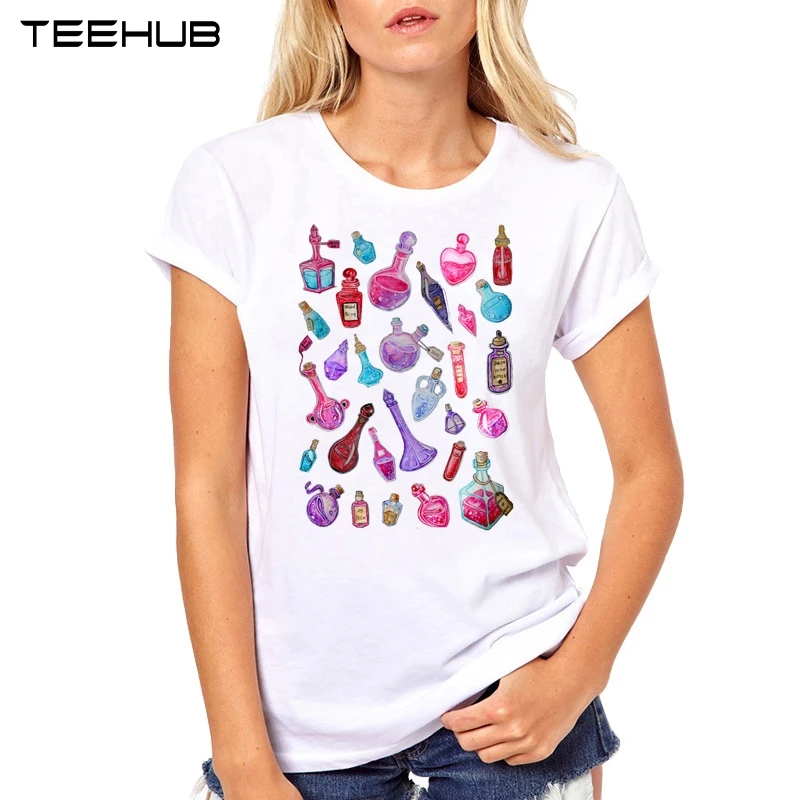 

TEEHUB 2019 New Women Fashion Novelty Witchcraft Witches Potions Printed T-Shirt Casual Short Sleeve T Shirt Tops