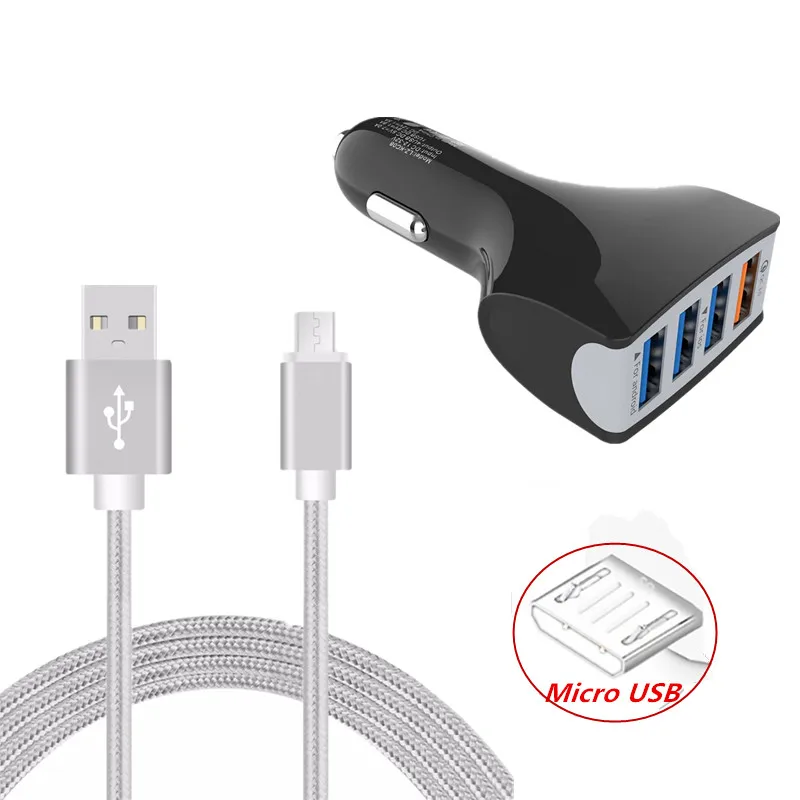4 порта USB QC 3 0 Автомобильное зарядное устройство адаптер 1 м Micro кабель для Samsung galaxy