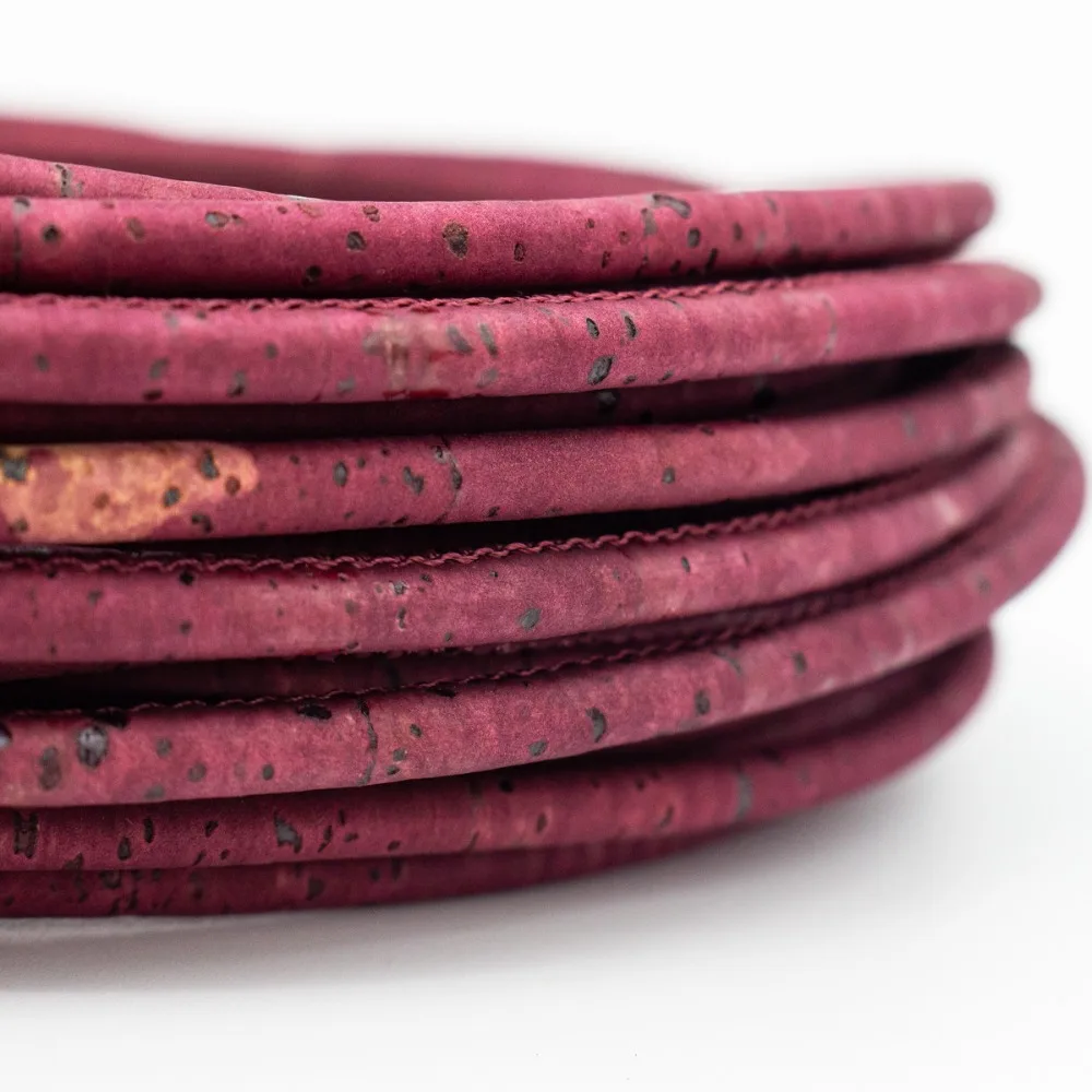 

5mm round wine red cork cord Portuguese natural cork wholesale jewelry cork supplies /Findings COR-364