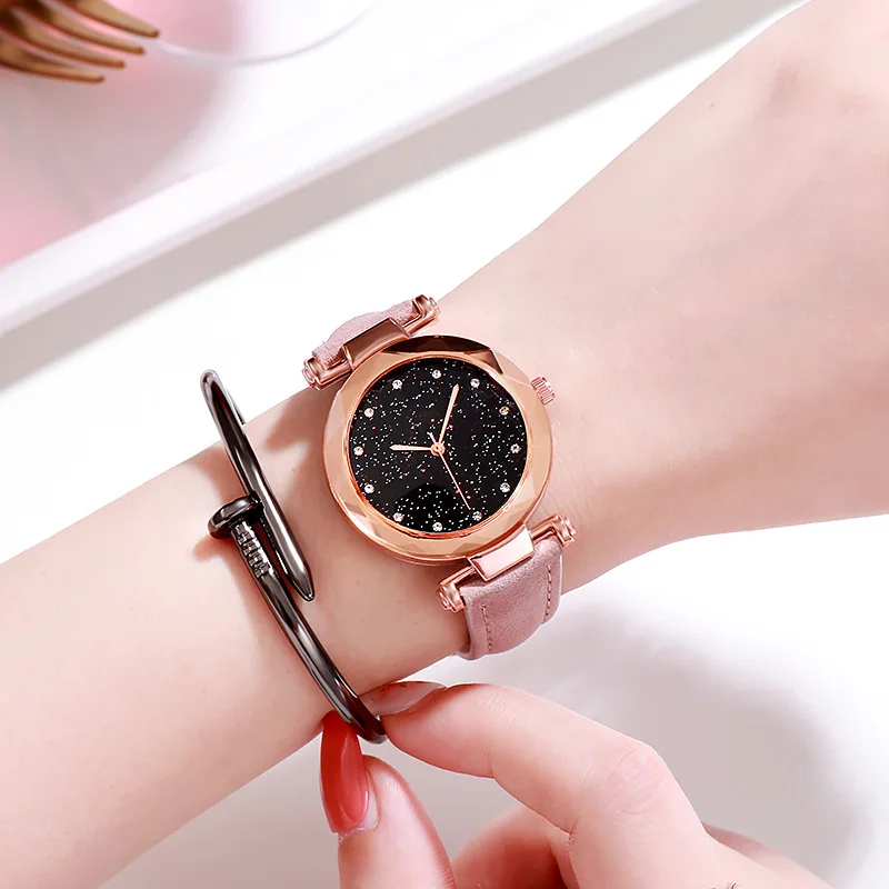 Звездное небо кварцевые наручные часы подарок для девочек подростков Модные часы детские наручные часы Роскошные превосходные часы JBRL детские часы Relogio Infantil - Цвет: pink