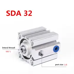 Бесплатная доставка SDA 32 серии 5 мм до 100 мм Стандартный тонкий цилиндр корпус из алюминиевого сплава компактный пневматический цилиндр