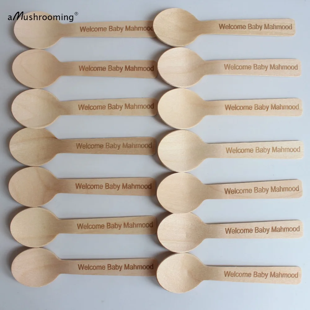 100 Baby Shower mini Spoons Round Spoons Wooden Spoons Personalized