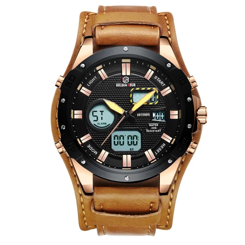 Reloj Hombre GOLDENHOUR модные популярные мужские часы erkek kol saati военные спортивные аналоговые цифровые мужские наручные часы 2019Relogio Masculino - Цвет: G B