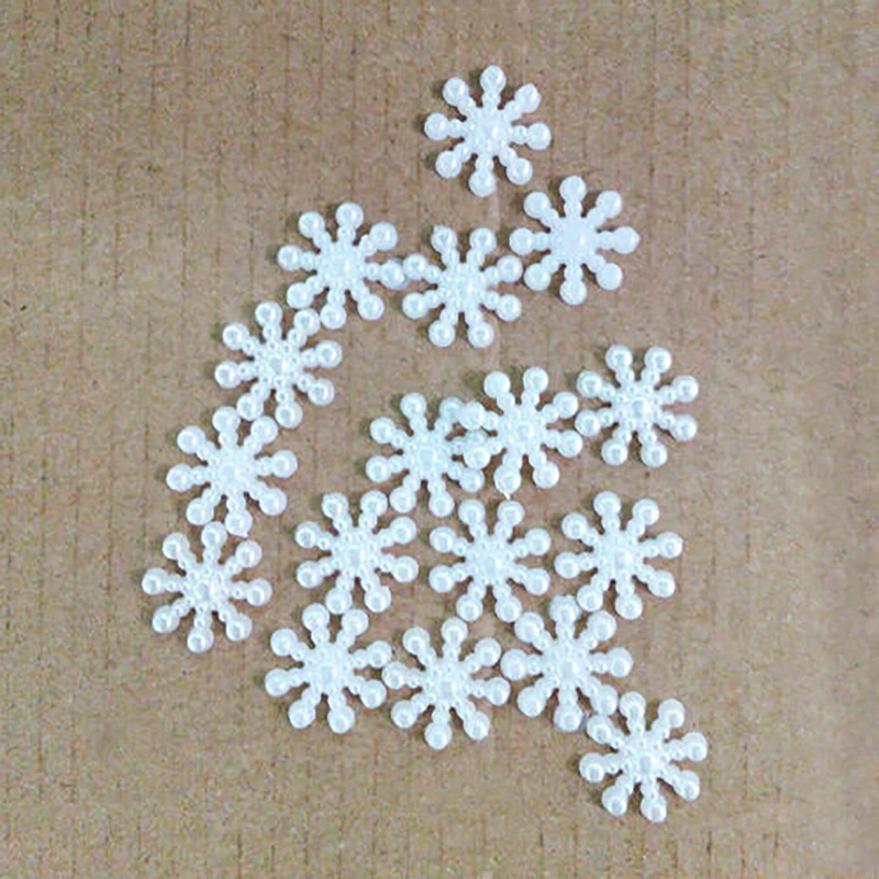 100pcs White Pearl Resin Snowflake Flatbacks Embellishments DIY Phone Christmas Decorations Scrapbooking Crafts 12mm