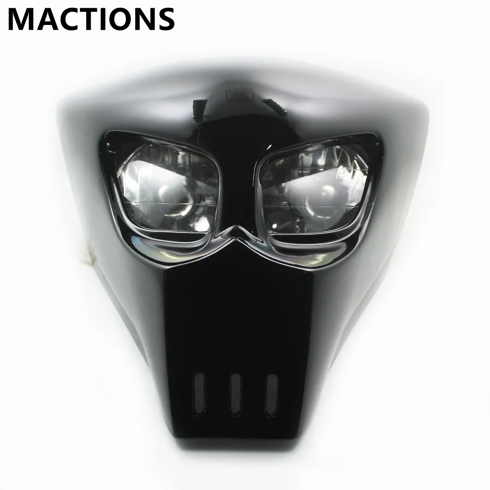 Black Spartan Custom Motorcycle Street Fighter Mask Headlight Universal
