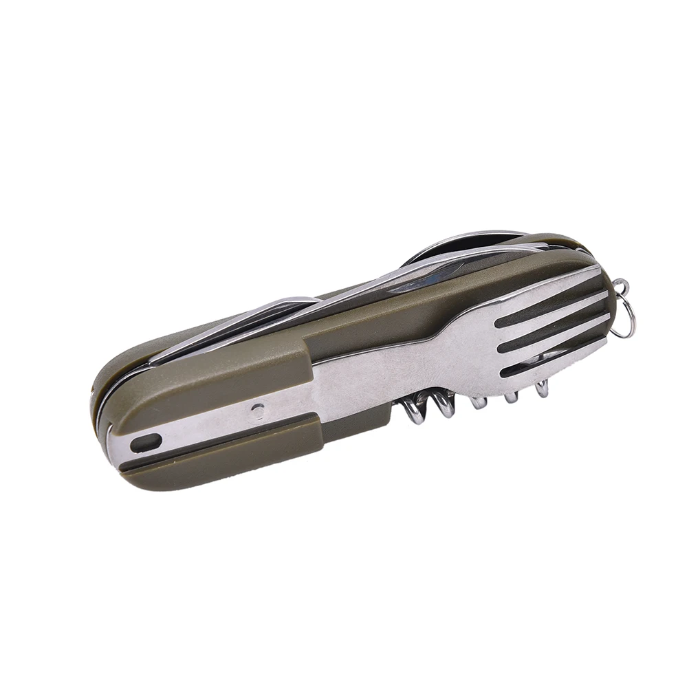 1 Unid Bolsillo Plegable Herramienta Cuchillo Cubiertos de Acero Inoxidable Cuchara Tenedor Abrebotellas Senderismo Viaje Camping Herramientas