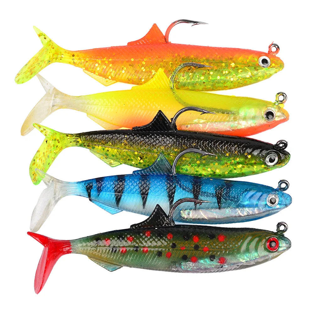  5PCS 10.5cm 21g Soft Lead Fishing Lure Swimbait Sea Bass Lead Jig Head Soft Wobbler Fishing Swim Fi