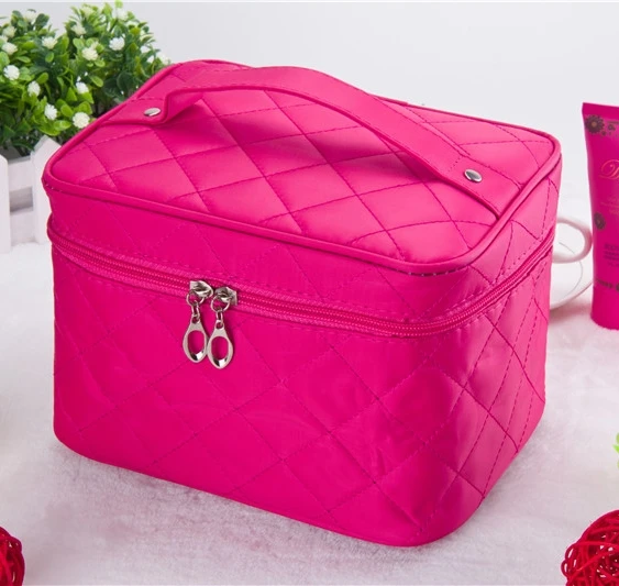 Косметичка, стеганый Профессиональный органайзер для макияжа, Женская Большая вместительная сумочка для хранения, дорожная косметичка для туалетных принадлежностей, LWS051 - Цвет: rose red
