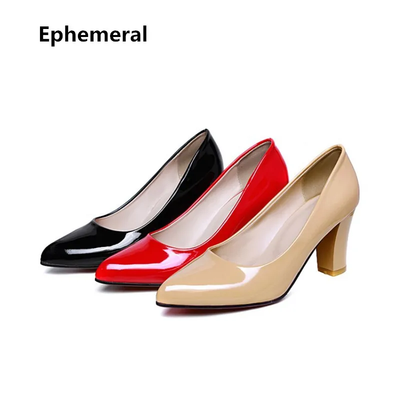 

Woman High heels Shoes Patent Leather Pointed toe Sapato feminion Red Black Beige Big Size Pumps Ladies 47 34 Brand New Loafers
