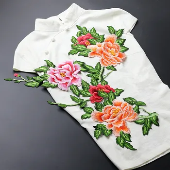

1 Piece Large Peony Flower Patches Cloth Posted Cheongsam Velvet Skirt Decorative DIY Hand Sewing Flower Embroideried Appliques