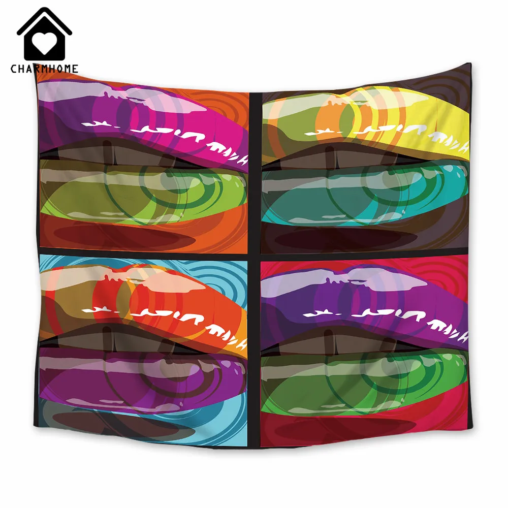

CHARMHOME 2018 New Colorful Sexy Big Lips Pattern Tapestry Hanging Polyester Fabric Wall Decor Mat Blanket Tapestries